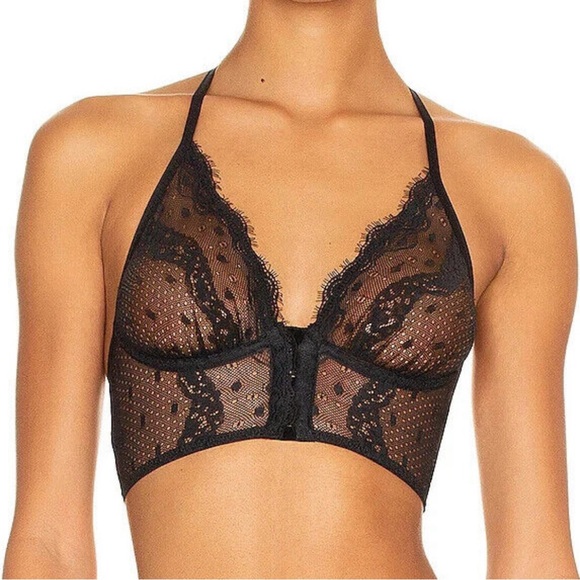 Intimately Free People Lennox Longline Bra Black Lace S Sheer Racerback Sexy - Picture 1 of 8
